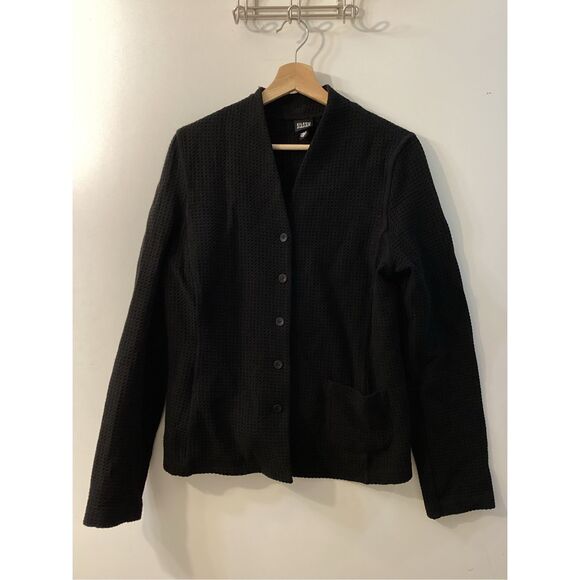 Eileen Fisher Black Textured Button Front Jacket Women’s cardigan blazer Minimal - Picture 6 of 13